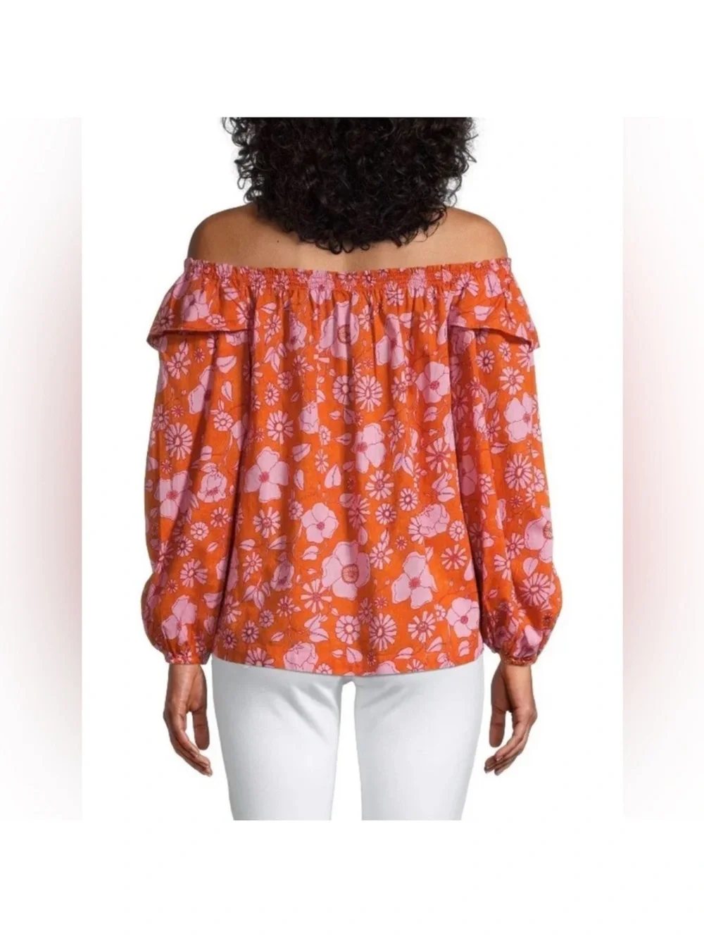 Free People Miss Daisy Pink and Orange Heat Wave Floral Smocked Peasant Blouse